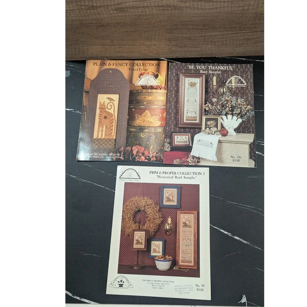 Sandra Sullivan Homespun Elegance Cross‎ Stitch Patterns Lot of 3 Samplers Cat